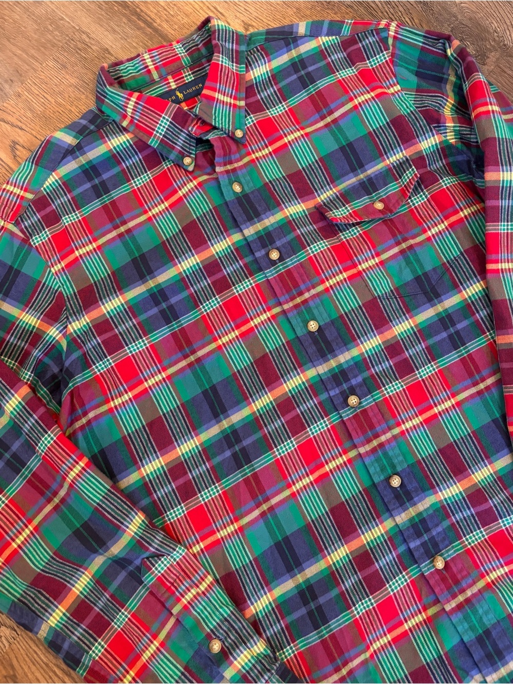 Ralph Lauren Vintage Plaid Button-Down Shirt - Blue,Red, Yellow & Green Men’s L